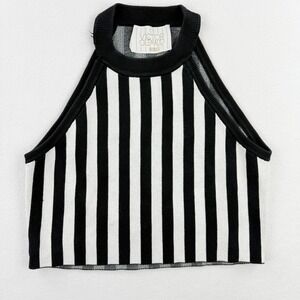 VICTOR‎ GLEMAUD Broken Stripe Halter Top Size 6 Womens Black White RTR